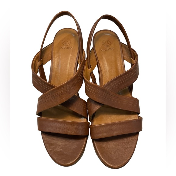 [9.5] COCLICO NWOT Lily sandals strappy summer brown caramel leather shoes wedge - Picture 6 of 10
